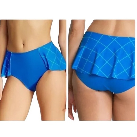 SPANX Women's 12 Flirty Skirt High Waist Swim Bottom Electric Blue Geo New - Picture 1 of 15